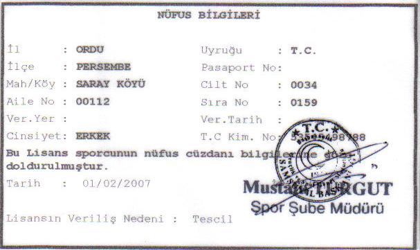 Mustafa Önder Atik'in ilk bisiklet lisansı döneminden ikinci belge